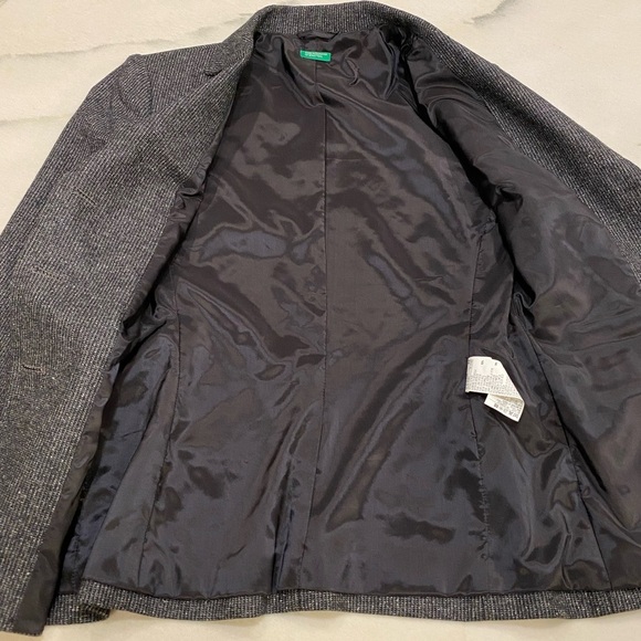 Benetton Wool Blazer Size XS 40 Gray Black Wool Silk Button Closure - Picture 9 of 13